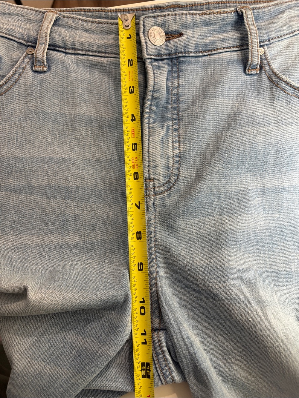 Chico's So Slimming Girlfriend Slim Leg Crop Light Blue Jean Beaded Trim Sz 10 - Picture 5 of 9